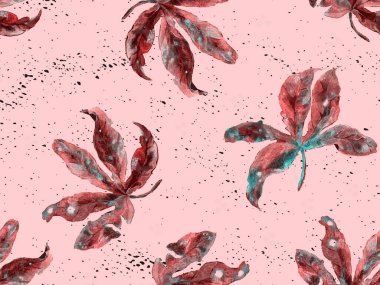 Kırmızı pembe egzotik desen. Canavar ve amber çiçekleri tropik buket. Doymuş büyük çiçekli mayo izi. Yatay Kaliforniya doğal doku tasarımı. Güzel bahar botanik tasarımı.