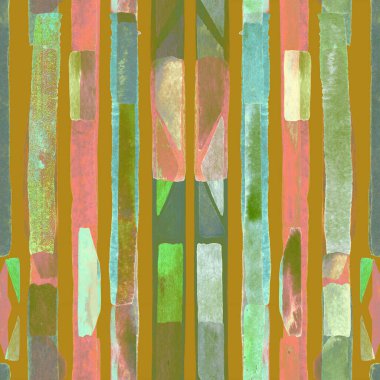 Bauhaus deseni. Yeşil geometrik, soyut, dikişsiz, sulu boya. Suluboya çizgili arka plan. Kaleydoskop çizgileri. Çağdaş sanat illüstrasyonu. Bauhaus grafik tasarımı. Moda dokusu