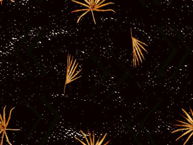 Turuncu egzotik desen. Canavar ve amber çiçekleri tropik buket. Doymuş büyük çiçekli mayo izi. Yatay romantik vahşi vektör egzotik fayans. Aşırı doğal botanik tasarımı.