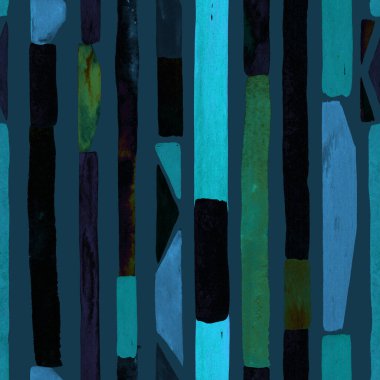 Bauhaus deseni. Çivit mavisi geometrik suluboya, soyut, dikişsiz iz. Suluboya çizgili arka plan. Kaleydoskop çizgileri. Çağdaş sanat illüstrasyonu. Bauhaus grafik tasarımı. Moda dokusu