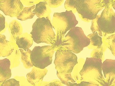 Hawaii suluboya deseni. Sarı turuncu tropikal desensiz çiçek deseni. Hibiscus ve zakkum Hawaii 'de. Aloha mayo tasarımı. Egzotik buket moda illüstrasyonu. Suluboya yatay fayans.