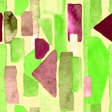 Bauhaus deseni. Yeşil geometrik, soyut, dikişsiz, sulu boya. Suluboya çizgili arka plan. Kaleydoskop çizgileri. Çağdaş sanat illüstrasyonu. Bauhaus grafik tasarımı. Moda dokusu