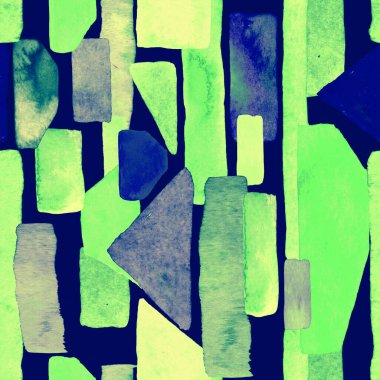 Bauhaus deseni. Yeşil geometrik, soyut, dikişsiz, sulu boya. Suluboya çizgili arka plan. Kaleydoskop çizgileri. Çağdaş sanat illüstrasyonu. Bauhaus grafik tasarımı. Moda dokusu