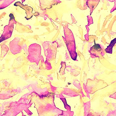 Suluboya tropikal, pürüzsüz desen. Renkli bir arka plan. Doğu suluboya bandanası. Mayo dokusu. Çiçekli Coachella pürüzsüz desen. Sıkıntılı soyut sanat eserleri.