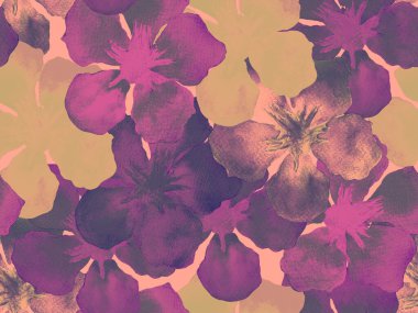 Hawaii suluboya deseni. Pembe kırmızı tropikal desensiz çiçek deseni. Hibiscus ve zakkum Hawaii 'de. Aloha mayo tasarımı. Egzotik buket moda illüstrasyonu. Suluboya yatay fayans.