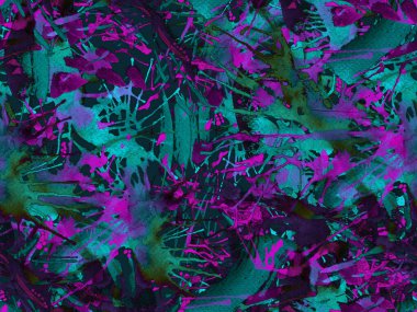 Püskürme izi yok. Mavi suluboya fırça darbesi grunge fayans. Suluboya soyut sıçrama boyası tasarımı. Kademeli mürekkep lekeleri. Toprak sıçrama deseni. Sıvı damlayan fırça sonsuz iz.