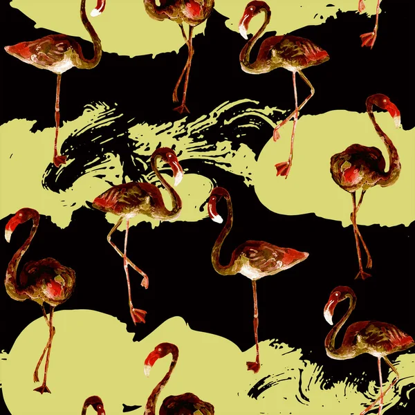 Flamingo Patroon Tropische Zomer Rode Zwarte Print Exotische Lente Textiel — Stockfoto