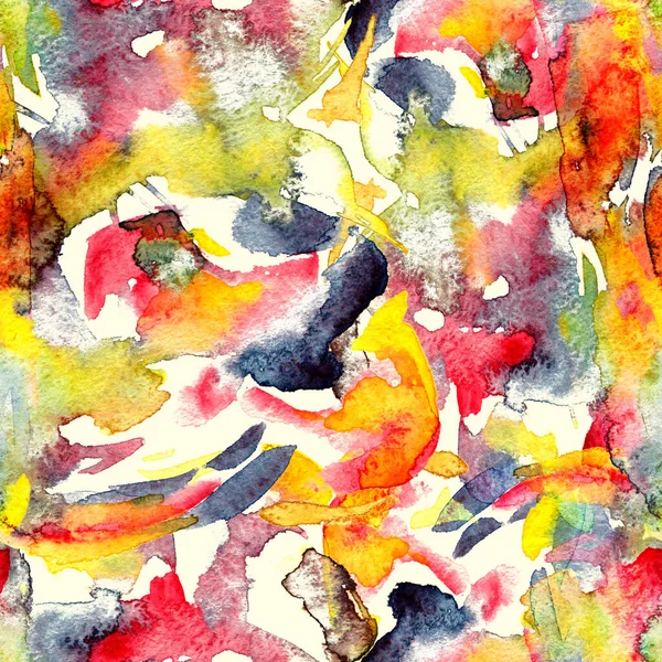 Fırça darbeleri. Sarı kırmızı suluboya geometri baskısı. Pastel boyalı suluboya arka plan. El çizimi soyut sanat çizgisi. Tekrar eden mayo desenli. Fırça darbesi modern baskı.
