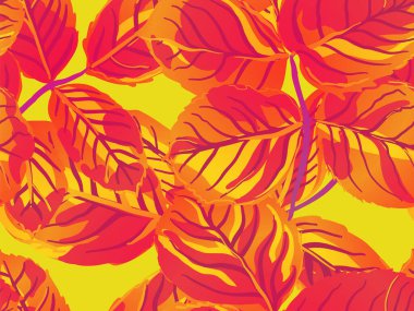 Boyalı İngiliz Yaprak Örnekleri Koleksiyonu. Tekrarlanan Bahar Şakayığı Duvar Kağıdı. Yaz Tekstil Tasarımı. Romantik Botanik Vektör Geçmişi. Safran sarısı ve kırmızı gül Yapraksız Kalıp.