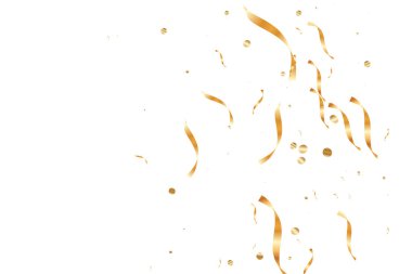  Altın konfetileri, kurdeleler. Parıldıyor. Bokeh geçmişi. Soyut altın yıldönümü davetiye şablonu. Düğün konsepti kartı. Uçan soyut parçacıklar. Patlama kutlama kartı.