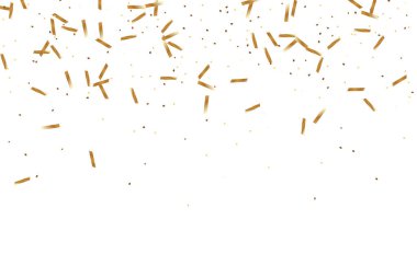  Altın konfetileri, kurdeleler. Parıldıyor. Bokeh geçmişi. Soyut altın yıldönümü davetiye şablonu. Düğün konsepti kartı. Uçan soyut parçacıklar. Patlama kutlama kartı.