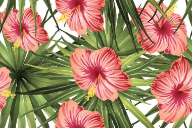 Yeşil kırmızı egzotik desen. Canavar ve amber çiçekleri tropik buket. Hawaii tişörtü ve mayo fayansı. Yatay Kaliforniya doğal doku tasarımı. Güzel bahar botanik tasarımı.