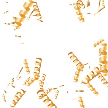  Altın konfetileri, kurdeleler. Parıldıyor. Bokeh geçmişi. Soyut altın yıldönümü davetiye şablonu. Düğün konsepti kartı. Uçan soyut parçacıklar. Patlama kutlama kartı.