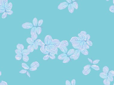 Tekrarlanan Bahar Şakayığı Duvar Kağıdı. Boyalı İngiliz Yaprak Örnekleri Koleksiyonu. Yaz Tekstil Tasarımı. Rose Leaves Leamless Destern 'de. Aqua Menthe ve Yeşil Romantik Botanik Vektör Arkaplanı.