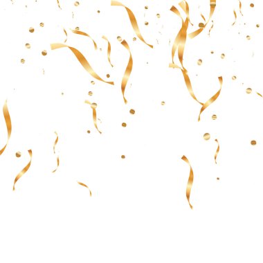  Altın konfetileri, kurdeleler. Parıldıyor. Bokeh geçmişi. Soyut altın yıldönümü davetiye şablonu. Düğün konsepti kartı. Uçan soyut parçacıklar. Patlama kutlama kartı.