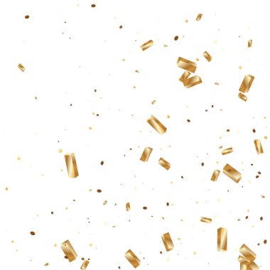  Altın konfetileri, kurdeleler. Parıldıyor. Bokeh geçmişi. Soyut altın yıldönümü davetiye şablonu. Düğün konsepti kartı. Uçan soyut parçacıklar. Patlama kutlama kartı.