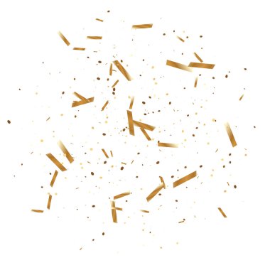  Altın konfetileri, kurdeleler. Parıldıyor. Bokeh geçmişi. Soyut altın yıldönümü davetiye şablonu. Düğün konsepti kartı. Uçan soyut parçacıklar. Patlama kutlama kartı.