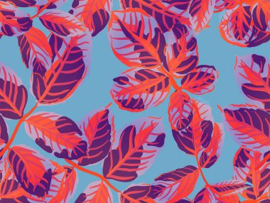 Tekrarlanan Bahar Şakayığı Duvar Kağıdı. Boyalı İngiliz Yaprak Örnekleri Koleksiyonu. Yaz Tekstil Tasarımı. Safran Sarı ve Kırmızı Gül Yapraksız Kalıp. Romantik Botanik Vektör Arkaplanı.