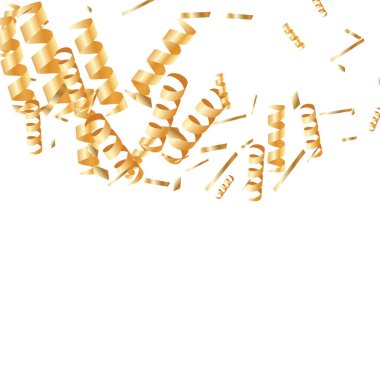  Altın konfetileri, kurdeleler. Parıldıyor. Bokeh geçmişi. Soyut altın yıldönümü davetiye şablonu. Düğün konsepti kartı. Uçan soyut parçacıklar. Patlama kutlama kartı.