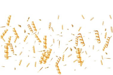  Altın konfetileri, kurdeleler. Parıldıyor. Bokeh geçmişi. Soyut altın yıldönümü davetiye şablonu. Düğün konsepti kartı. Uçan soyut parçacıklar. Patlama kutlama kartı.