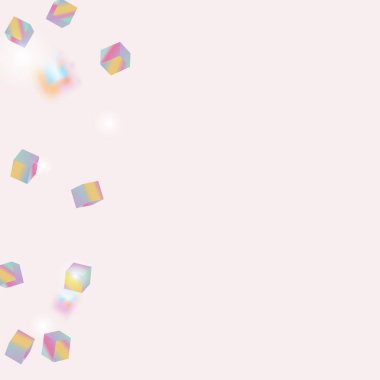 Metalik desenli doğum günü kartı. Kaotik Konfeti Arkaplanı. Folyo Sınırı. Holo Konfeti. İzole Holografik Küp Parçacıkları. Vector Meydanı Bokeh. Yanardöner arka plan. Geometrik Yıldönümü Kartı.