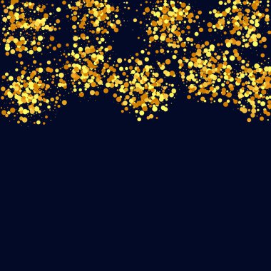 Geometrik Yıldönümü Arkaplanı. Sıvı doğum günü kartı. Siyah üzerine altın konfeti. İzole edilmiş Altın Toz Parçacıkları. Rastgele Gelin Arkaplanı. Folyo Sınırı. Vector Round Bokeh. Soyut Parlak Arkaplan.