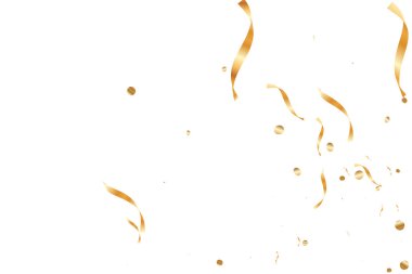  Altın konfetileri, kurdeleler. Parıldıyor. Bokeh geçmişi. Soyut altın yıldönümü davetiye şablonu. Düğün konsepti kartı. Uçan soyut parçacıklar. Patlama kutlama kartı.