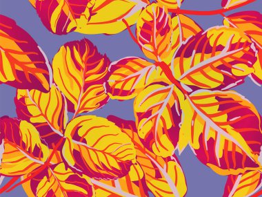 Safran sarısı ve kırmızı tekrarlanan bahar şakayık duvar kağıdı. Boyalı İngiliz Yaprak Örnekleri Koleksiyonu. Romantik Botanik Vektör Geçmişi. Yaz Tekstil Tasarımı. Gül Yapraksız Kalıp.