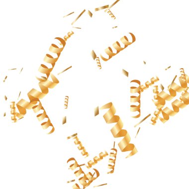  Altın konfetileri, kurdeleler. Parıldıyor. Bokeh geçmişi. Soyut altın yıldönümü davetiye şablonu. Düğün konsepti kartı. Uçan soyut parçacıklar. Patlama kutlama kartı.