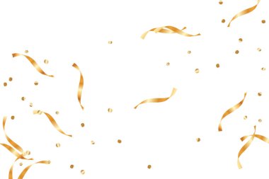  Altın konfetileri, kurdeleler. Parıldıyor. Bokeh geçmişi. Soyut altın yıldönümü davetiye şablonu. Düğün konsepti kartı. Uçan soyut parçacıklar. Patlama kutlama kartı.