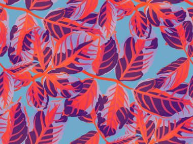 Tekrarlanan Bahar Şakayığı Duvar Kağıdı. Yaz Tekstil Tasarımı. Boyalı İngiliz Yaprak Örnekleri Koleksiyonu. Safran Sarı ve Kırmızı Gül Yapraksız Kalıp. Romantik Botanik Vektör Arkaplanı.