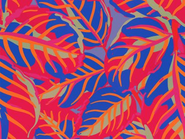 Tekrarlanan Bahar Şakayığı Duvar Kağıdı. Rose Leaves Leamless Destern 'de. Yaz Tekstil Tasarımı. Safran sarısı ve kırmızı boyalı İngiliz gül yaprağı desenleri koleksiyonu. Romantik Botanik Vektör Arkaplanı.