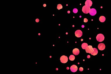 Kırmızı konfeti arka planı. Düşen gül ışıltısı. Davetiye, düğün, doğum günü, Noel kartı için grafiksel tasarım. Sevgililer Günü arkaplanı. Soyut parçacık pankartı. Vektör şenlik konsepti. 