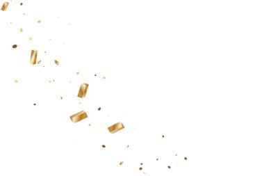  Altın konfetileri, kurdeleler. Parıldıyor. Bokeh geçmişi. Soyut altın yıldönümü davetiye şablonu. Düğün konsepti kartı. Uçan soyut parçacıklar. Patlama kutlama kartı.