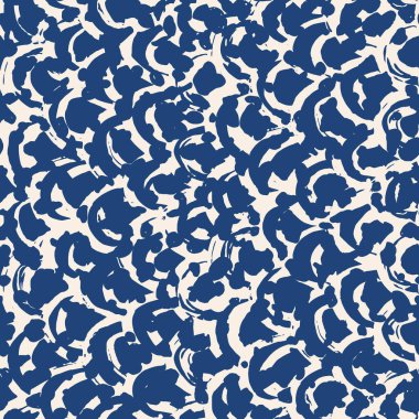 Çivit mavisi, dikişsiz boya izi. Doku dalgalarını yazdır. Geometrik dikişsiz vektör çizgileri. Çizgili suluboya desenli batik. Suluboya deseni. Organik Japon doğal fayansları. Mavi ve beyaz iz.