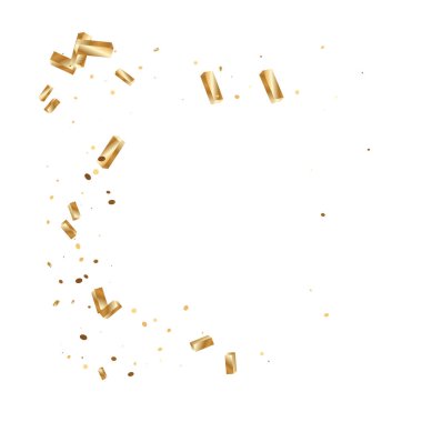  Altın konfetileri, kurdeleler. Parıldıyor. Bokeh geçmişi. Soyut altın yıldönümü davetiye şablonu. Düğün konsepti kartı. Uçan soyut parçacıklar. Patlama kutlama kartı.