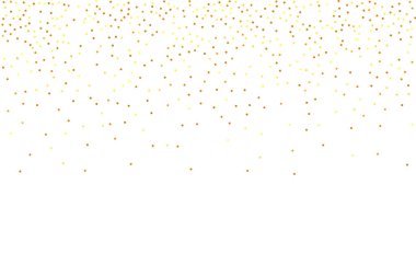 Geometrik Yıldönümü Arkaplanı. Soyut Iridescent doğum günü kartı. Vector Round Bokeh. Rastgele Gelin Arkaplanı. Folyo Sınırı. Beyaz Arkaplanda Altın Konfeti. İzole edilmiş Altın Toz Parçacıkları.