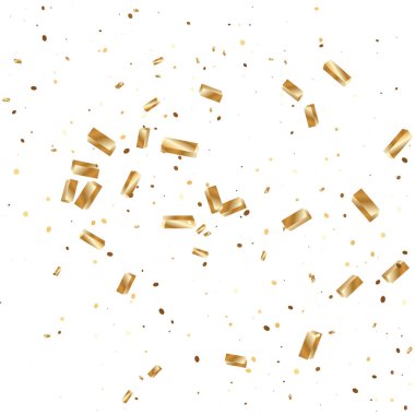  Altın konfetileri, kurdeleler. Parıldıyor. Bokeh geçmişi. Soyut altın yıldönümü davetiye şablonu. Düğün konsepti kartı. Uçan soyut parçacıklar. Patlama kutlama kartı.