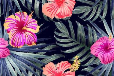 Yeşil kırmızı egzotik desen. Canavar ve amber çiçekleri tropik buket. Hawaii tişörtü ve mayo fayansı. Yatay Kaliforniya doğal doku tasarımı. Aşırı doğal botanik tasarımı.