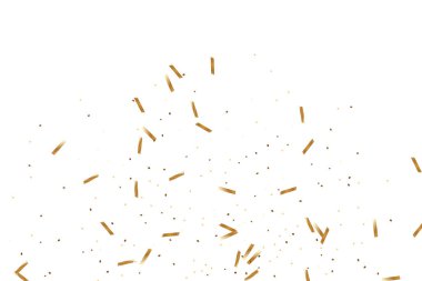  Altın konfetileri, kurdeleler. Parıldıyor. Bokeh geçmişi. Soyut altın yıldönümü davetiye şablonu. Düğün konsepti kartı. Uçan soyut parçacıklar. Patlama kutlama kartı.