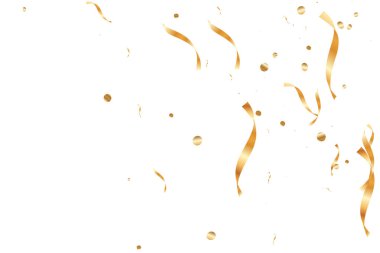  Altın konfetileri, kurdeleler. Parıldıyor. Bokeh geçmişi. Soyut altın yıldönümü davetiye şablonu. Düğün konsepti kartı. Uçan soyut parçacıklar. Patlama kutlama kartı.