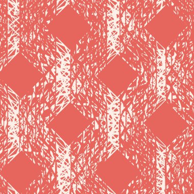 Gül Pembesi ve Beyaz Vektör kusursuz şablon. Dönüşüm düzeni. Ink grunge ızgarası. Elle çizilmiş kusursuz kontrol kalıbı. Etnik ekoseli grafiksel arka plan. Kusursuz şablon arkaplanı.