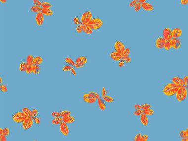 Romantic Botanical Vector Background. Summer Textile Design. Repeated Spring Peony Wallpaper. Rose Leaves Seamless Pattern. Saffron Yellow and Red Painted English Rose Leaf Patterns Collection. clipart