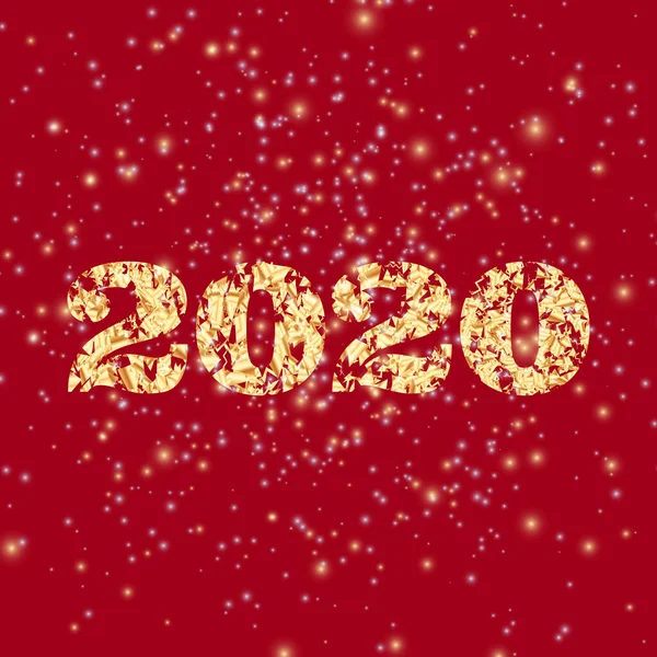 golden 2020 numbers with sparkles on red background