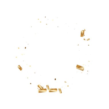  Altın konfetileri, kurdeleler. Parıldıyor. Bokeh geçmişi. Soyut altın yıldönümü davetiye şablonu. Düğün konsepti kartı. Uçan soyut parçacıklar. Patlama kutlama kartı.