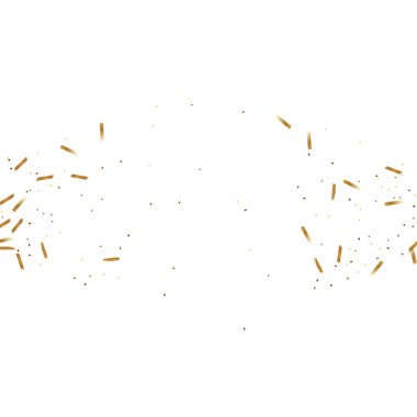  Altın konfetileri, kurdeleler. Parıldıyor. Bokeh geçmişi. Soyut altın yıldönümü davetiye şablonu. Düğün konsepti kartı. Uçan soyut parçacıklar. Patlama kutlama kartı.