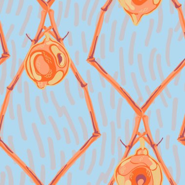 Modern El Çizimi Arkaplanı. Gök mavisi ve altın limonlu, pürüzsüz desen. Vector Summer Citrus Yazdırma. Botanik Çizimi. Psikedelik Citron Motifi. Basit İşaretleyici Kireç.