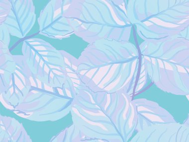 Yaz Tekstil Tasarımı. Romantik Botanik Vektör Geçmişi. Boyalı İngiliz Yaprak Örnekleri Koleksiyonu. Rose Leaves Leamless Destern 'de. Aqua Menthe ve Yeşil Tekrarlanan Bahar Şakayık Duvar Kağıdı.