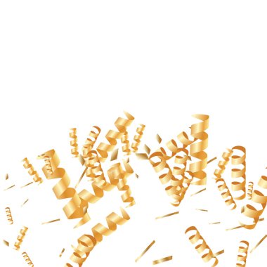  Altın konfetileri, kurdeleler. Parıldıyor. Bokeh geçmişi. Soyut altın yıldönümü davetiye şablonu. Düğün konsepti kartı. Uçan soyut parçacıklar. Patlama kutlama kartı.