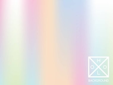 Holografik gradyan arkaplan. Sarı, yeşil, kırmızı, pembe, mavi, mor, morumsu sıvı renkler. Gökkuşağının vektör pastel örtüsü. Hippi dokusu. Çok renkli arkaplan hologramı. Yanardöner trend folyo.